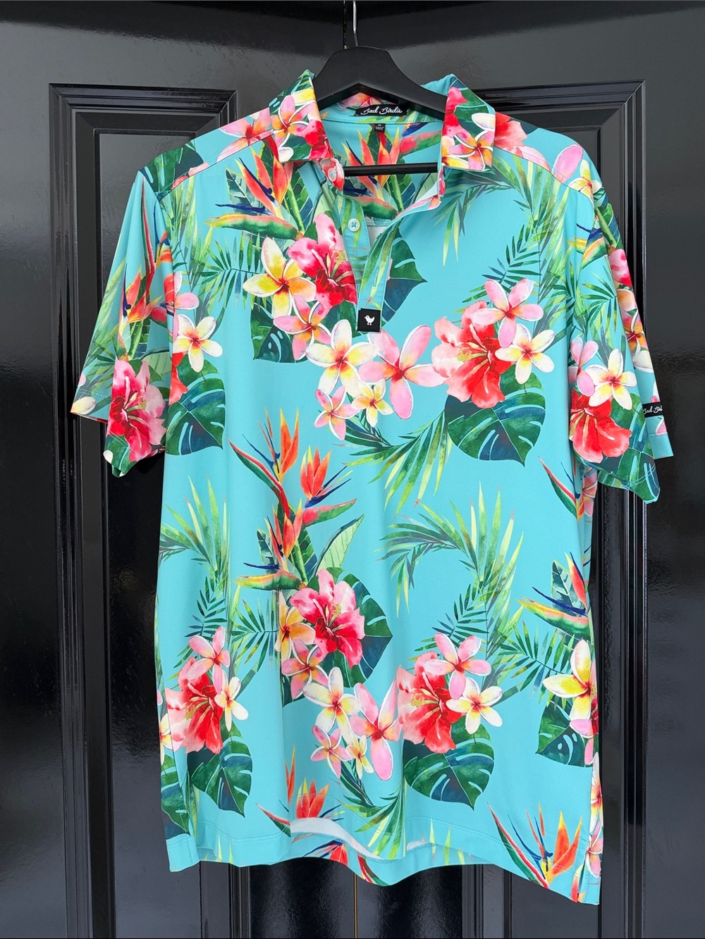 Bad Birdie Floral Bird of Paradise Turquoise Polo